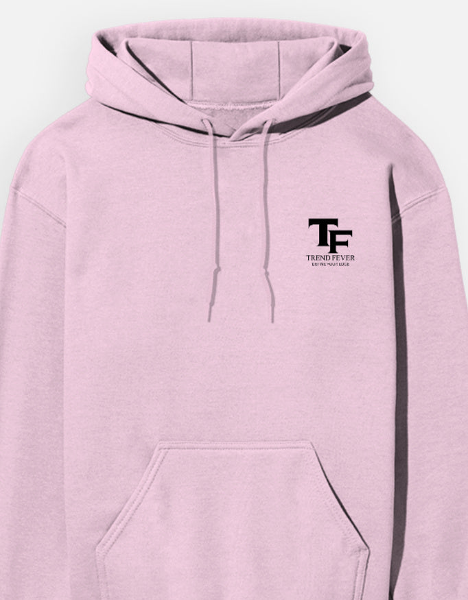 Front view of baby pink premium unisex pullover hoodie with kangaroo pocket by Trend Fever
