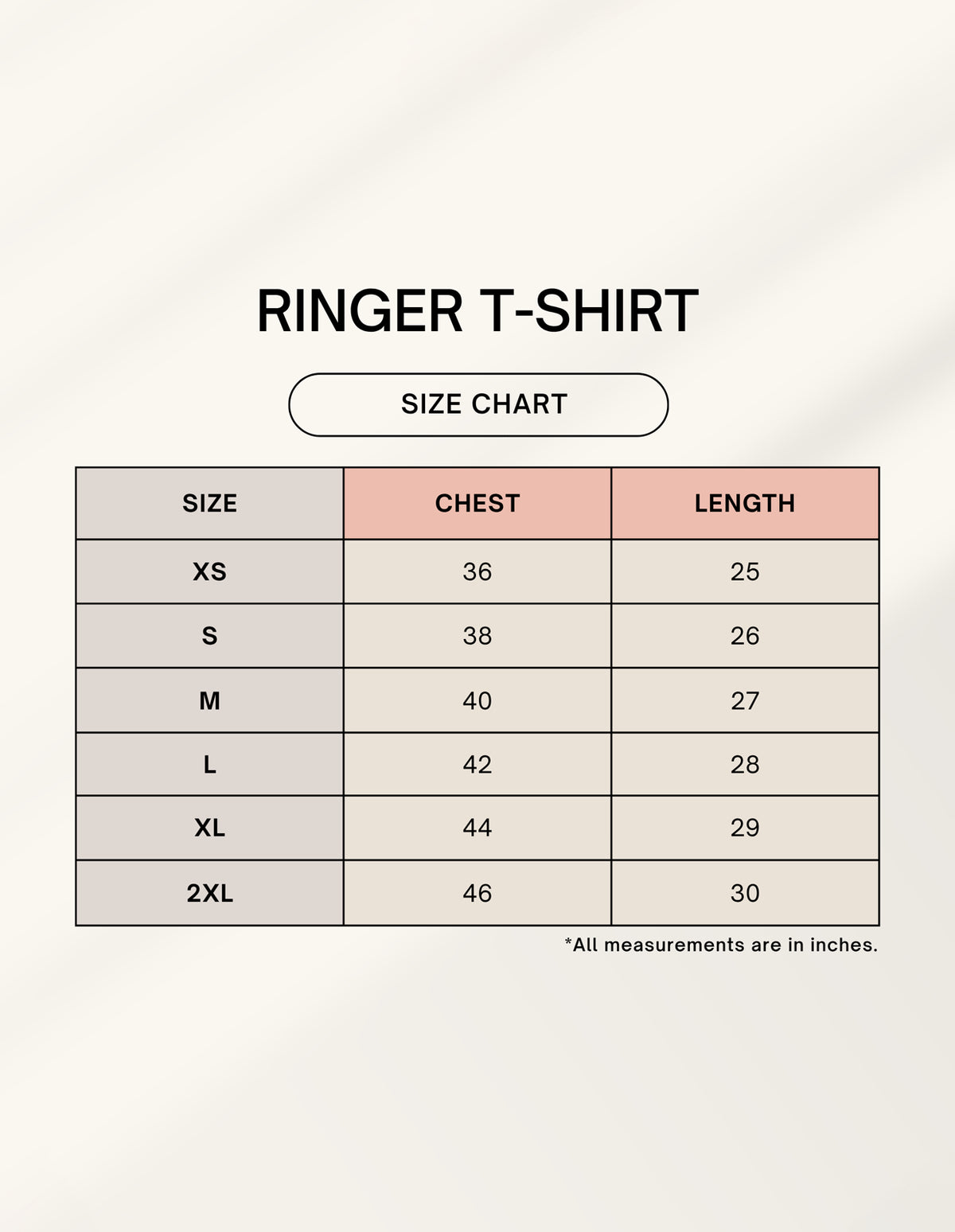 Trend Fever size chart