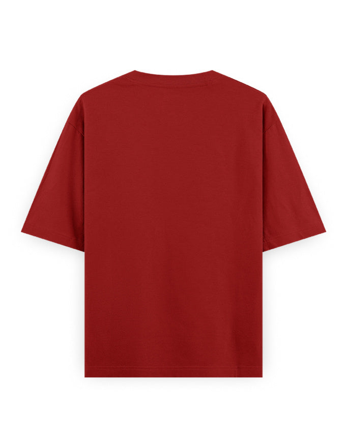 Back view of plain red oversized streetwear t-shirt with short sleeves