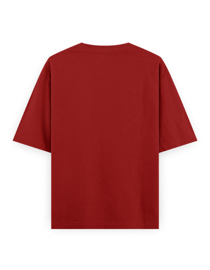 Back view of plain red oversized streetwear t-shirt on white background