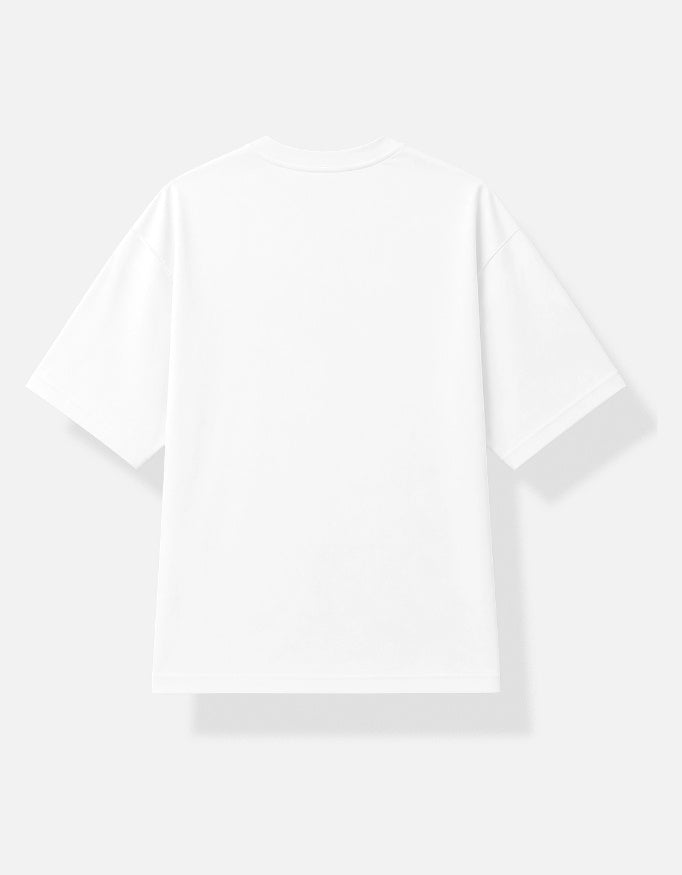 Trend Fever plain white short-sleeve crewneck T-shirt shown from the back, laid flat against a very light gray background.