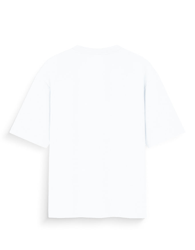 Back view of plain white oversized streetwear t-shirt on white background