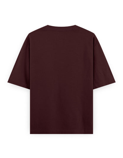 Back view of maroon oversized streetwear T-shirt on white background