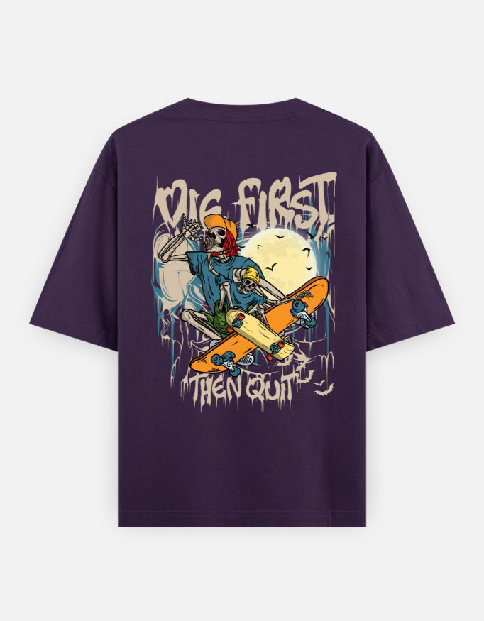 Trend Fever DIE FIRST THEN QUIT oversized Purple graphic T-shirt in premium 240 GSM cotton