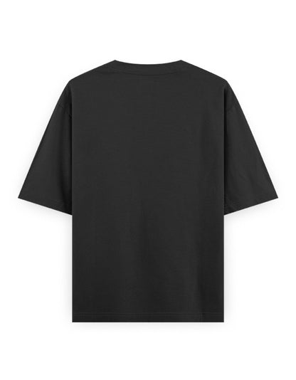 Back view of a plain black oversized streetwear t-shirt with short sleeves