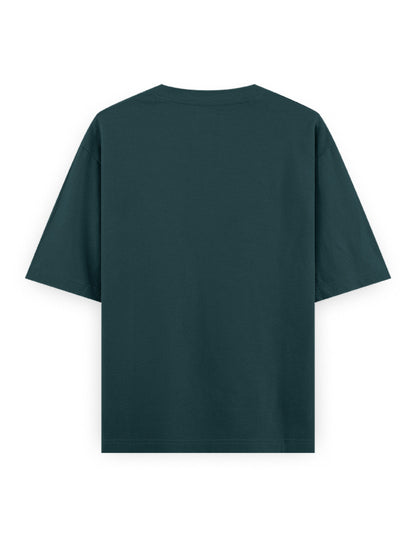 Back view of dark green oversized streetwear t-shirt on white background