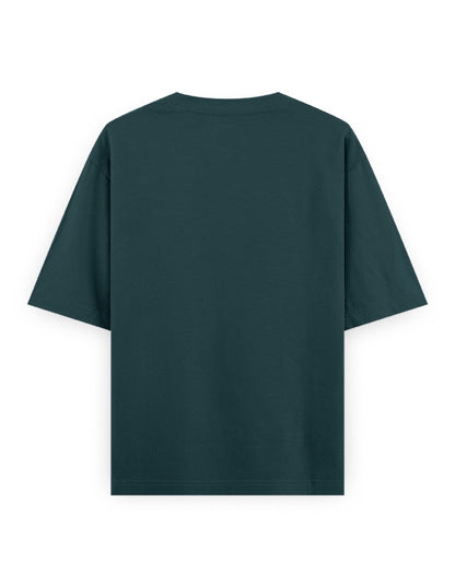 Back view of oversized dark green streetwear t-shirt with short sleeves
