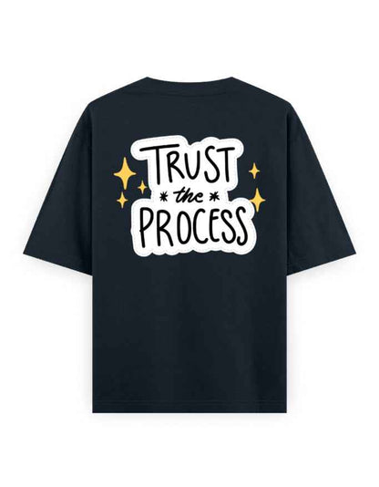Black oversized streetwear t-shirt with 'Trust the Process' graphic on back