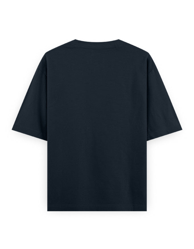 Back view of plain black oversized streetwear t-shirt with short sleeves