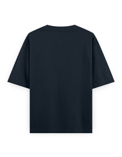 Back view of plain black oversized streetwear t-shirt with short sleeves