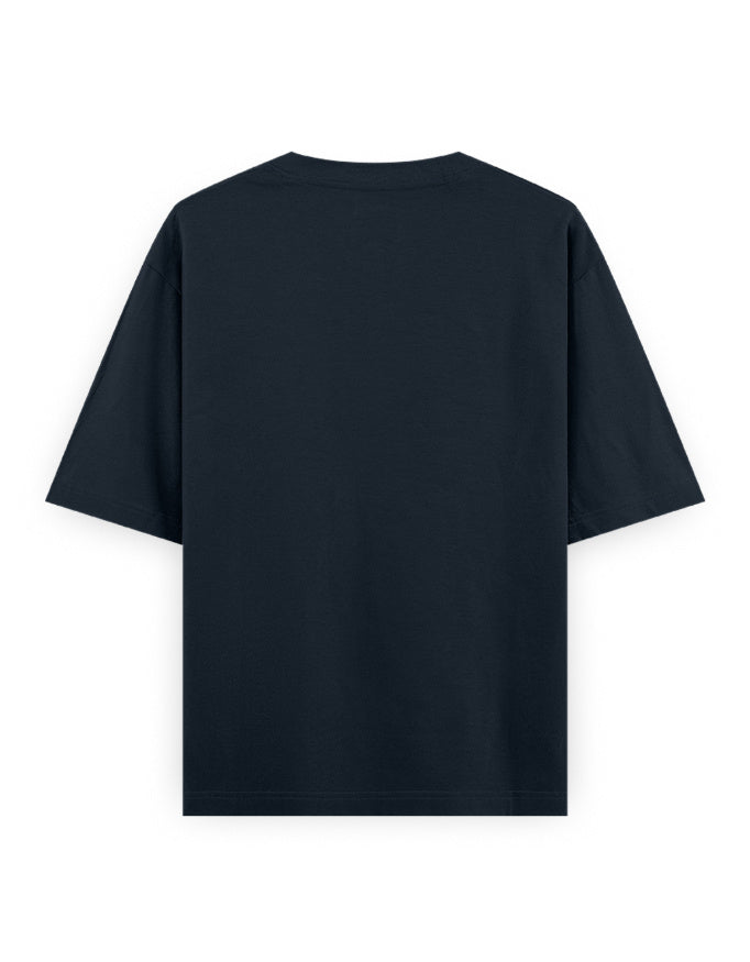 Back view of plain oversized black streetwear t-shirt with short sleeves