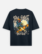 Trend Fever DIE FIRST THEN QUIT oversized Navy blue graphic T-shirt in premium 240 GSM cotton