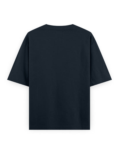 Back view of plain black oversized streetwear t-shirt with short sleeves