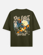 Trend Fever DIE FIRST THEN QUIT oversized Olive graphic T-shirt in premium 240 GSM cotton