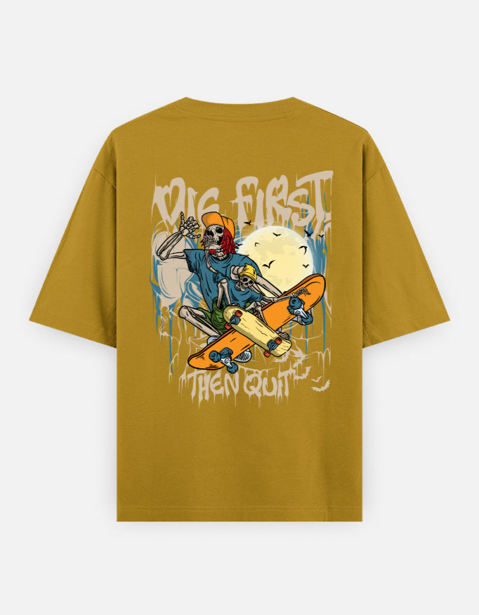 Trend Fever DIE FIRST THEN QUIT oversized Muster Yellow graphic T-shirt in premium 240 GSM cotton