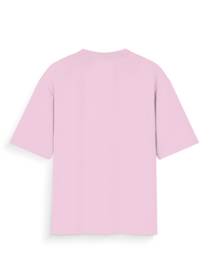 Back view of oversized pastel pink t-shirt, short sleeves, streetwear style