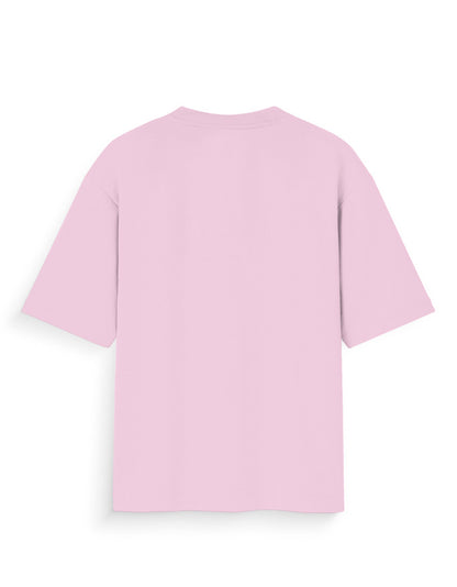 Back view of oversized pastel pink t-shirt, short sleeves, streetwear style