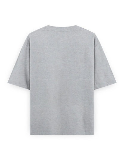 Back view of plain grey oversized streetwear t-shirt with short sleeves