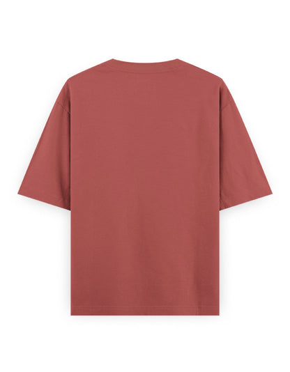 Back view of plain oversized rose pink streetwear t-shirt on white background