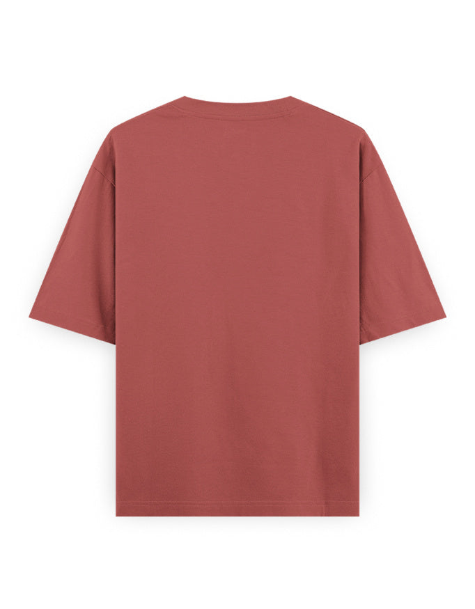Back view of plain oversized dusty rose streetwear t-shirt on white background