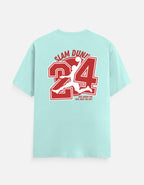 A light mint green short-sleeve t-shirt shown from the back, featuring a large red and white graphic print of the number 24, a basketball player silhouette, and the words 'SLAM DUNGE' and 'KING, KING, KING, KING.'.