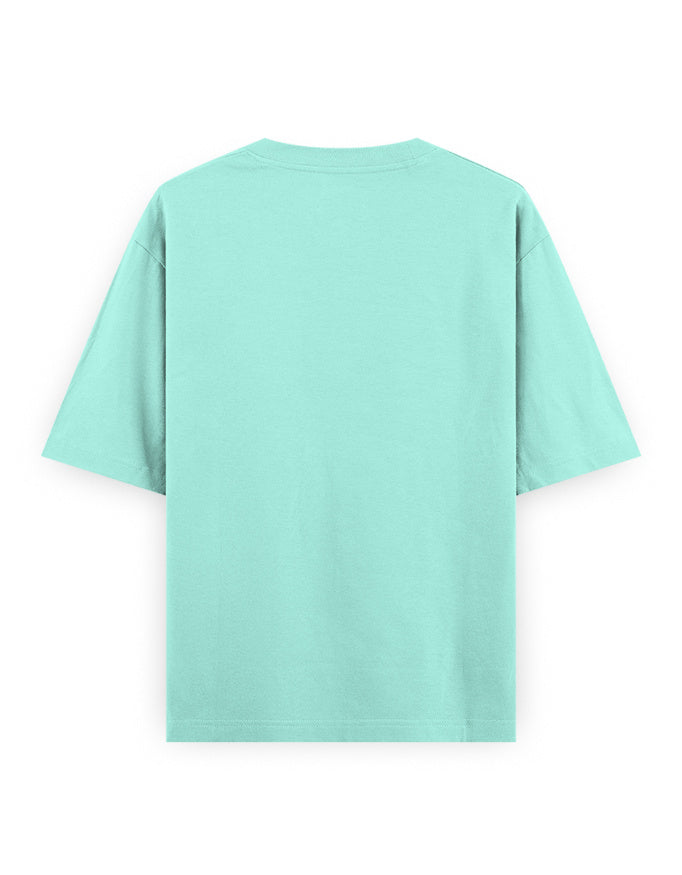 Back view of plain oversized mint green streetwear t-shirt on white background