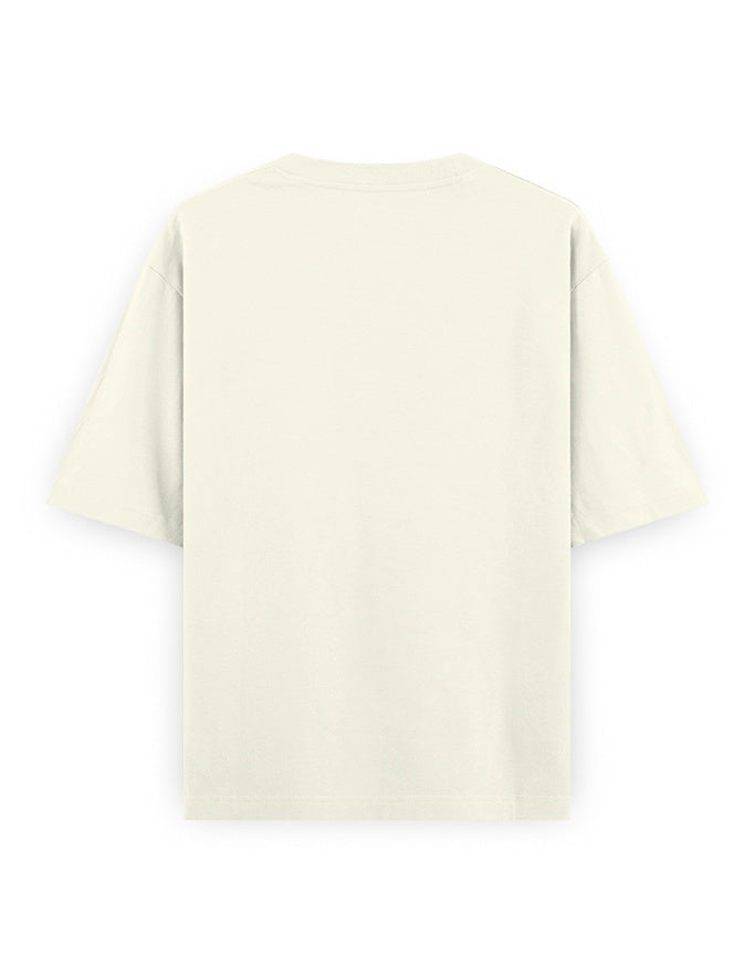 Back view of plain oversized white streetwear t-shirt on white background