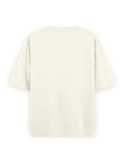 Back view of plain oversized white t-shirt with short sleeves and relaxed fit