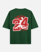 A Trend Fever dark green short-sleeve T-shirt with a large red and white graphic on the back featuring the number 24, a basketball player silhouette, and the words 'SLAM DUNK'.