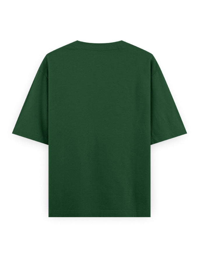 Back view of plain dark green oversized streetwear t-shirt on white background