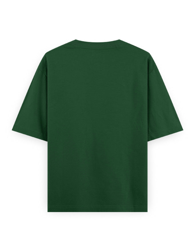 Back view of plain dark green oversized streetwear t-shirt on white background