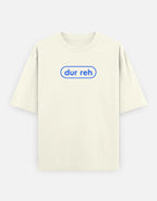 Close-up of minimalist DUR REH graphic on Trend Fever oversized cotton Tee