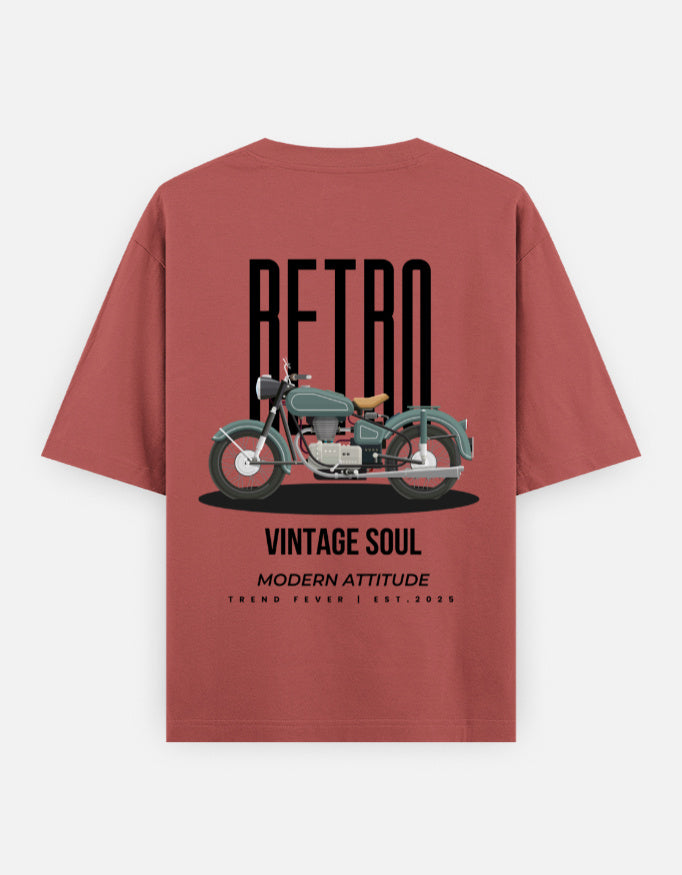 Coral Retro Vintage Motorcycle Graphic Oversized Cotton T-Shirt by Trend Fever for premium unisex streetwear.