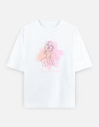 A white short-sleeve crewneck t-shirt featuring a minimalist line art illustration of a woman with a pink watercolor splash and the text 'Trend Fever' printed below, displayed on a light gray background.