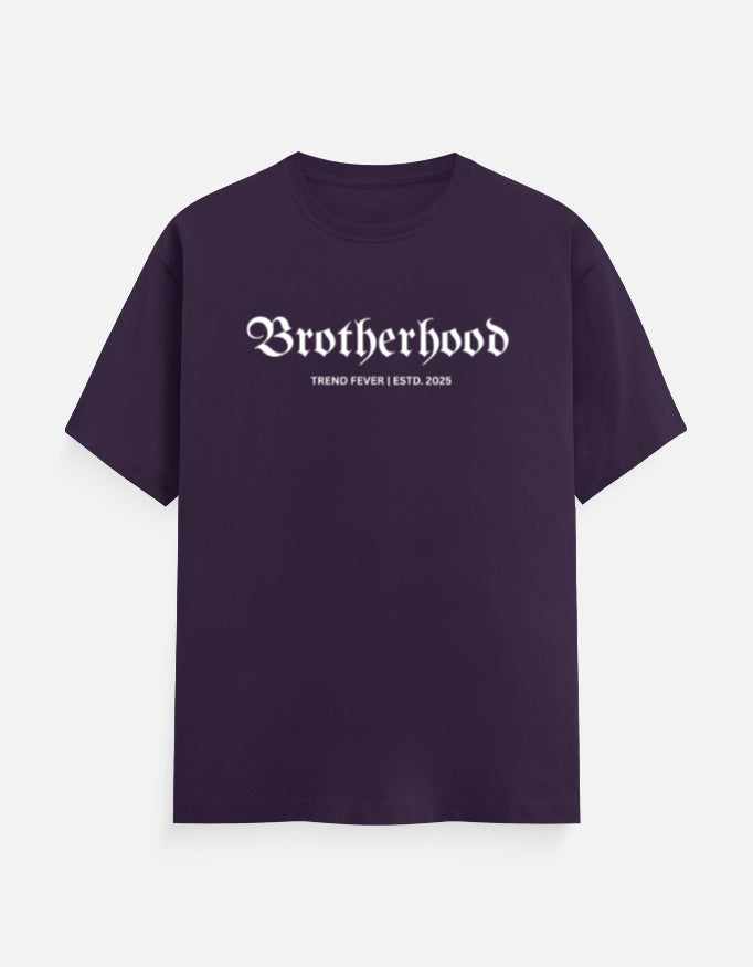 Black t-shirt with 'TREND FEVER BROTHERHOOD' text on a white background