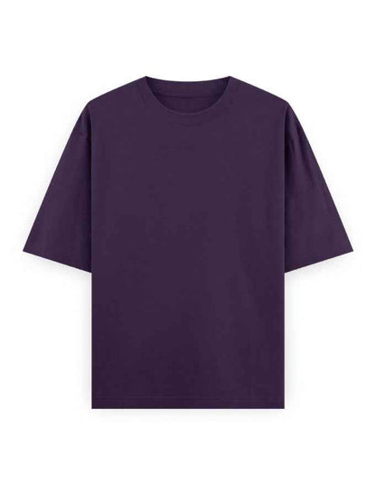 Oversized plain dark purple t-shirt with short sleeves on white background