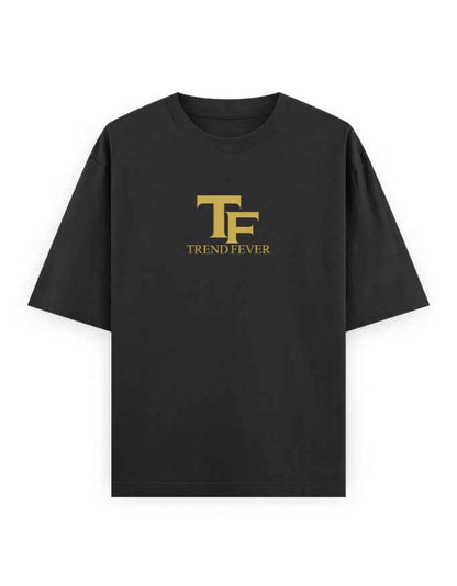 Black oversized streetwear t-shirt with gold TF Trend Fever logo on front