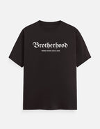 Black t-shirt with 'TREND FEVER BROTHERHOOD' text on a white background