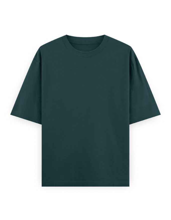 Oversized dark green t-shirt with short sleeves and crew neck, streetwear style