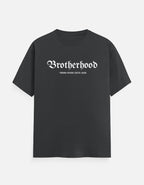 Black t-shirt with 'BROTHERHOOD' printed on it against a white background