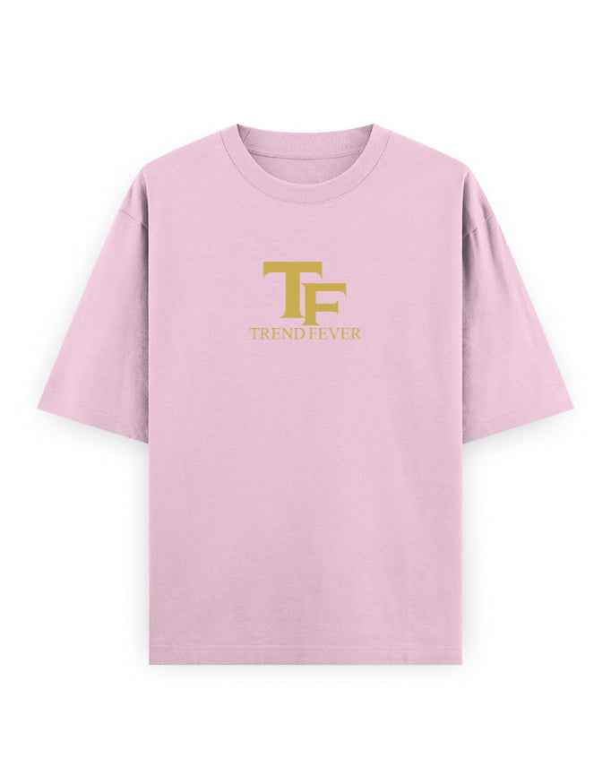 Light pink oversized streetwear t-shirt with gold TF Trend Fever logo on front