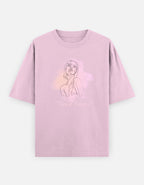 A Baby Pink short-sleeve t-shirt with a graphic print of a woman in a pink and white cloud with the text 'Trend Fever' on the front, displayed against a light gray background.