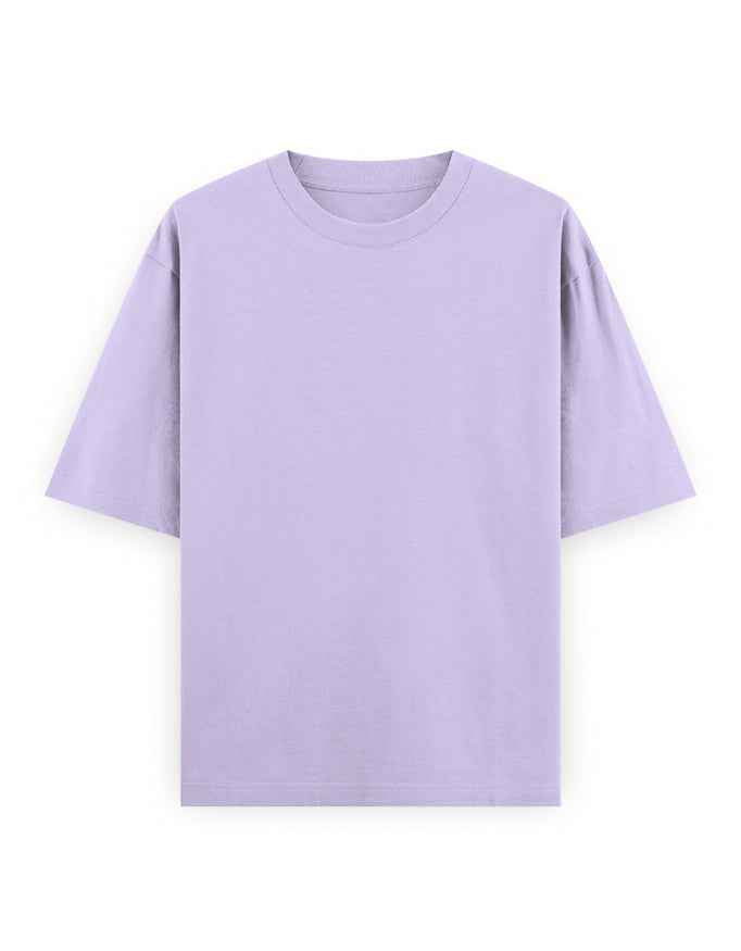 Light purple oversized streetwear t-shirt on white background, short sleeves, unisex fashion