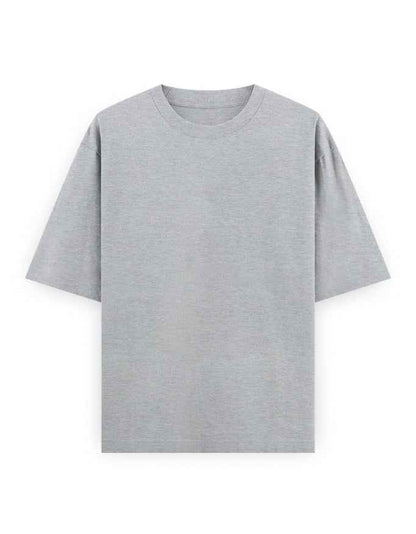 Oversized light grey streetwear t-shirt with short sleeves on white background