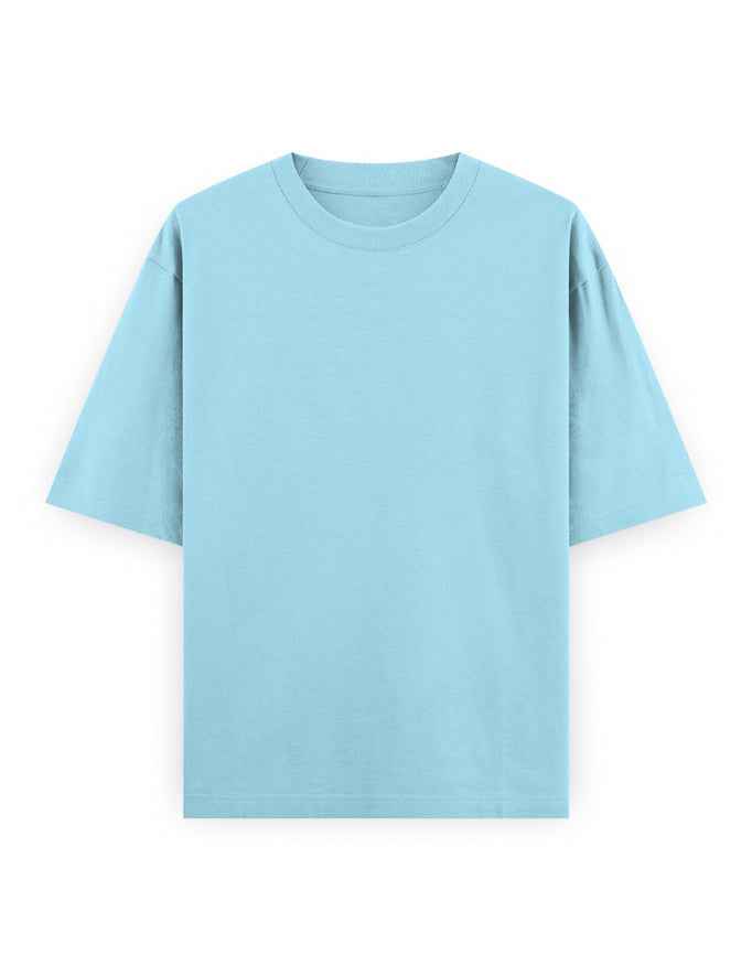 Light blue oversized t-shirt with short sleeves, streetwear fashion, plain front view