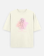 An off-white short-sleeve T-shirt with a pink watercolor graphic of a woman's line art illustration and the text 'Trend Fever' printed on the front, displayed against a light gray background.