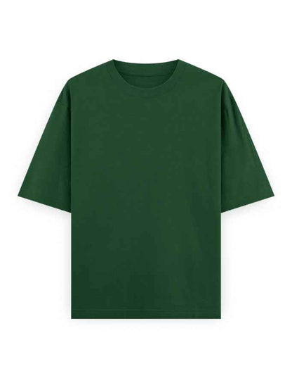 Oversized plain dark green unisex t-shirt with short sleeves on white background