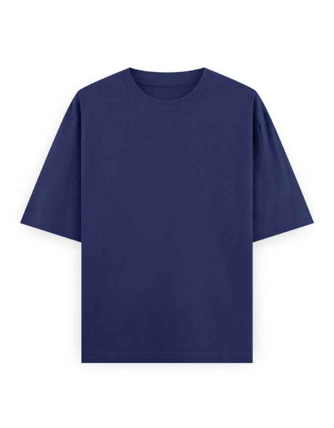 Plain navy blue oversized streetwear t-shirt with short sleeves on white background