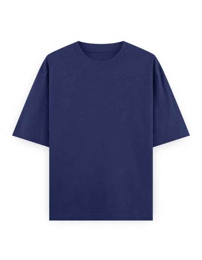Plain navy blue oversized streetwear t-shirt with short sleeves on white background