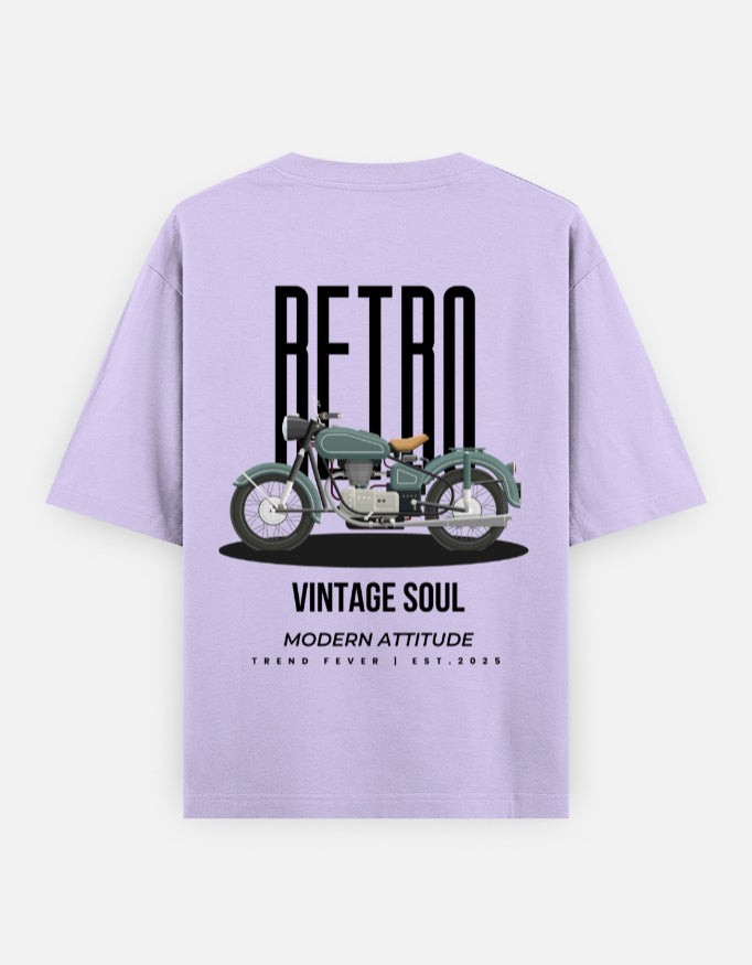 Lavender Retro Vintage Motorcycle Oversized Streetwear T-Shirt by Trend Fever with vintage motorcycle graphic print.